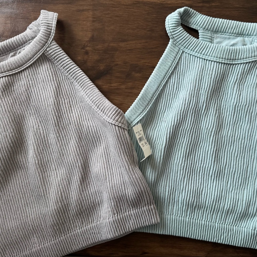 Aerie Ribbed Crop Tank - Gray and Light Blue